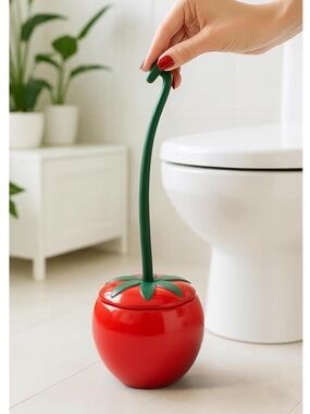 Tomato-Shaped Toilet Brush with Green Handle - Decorative Red Bathroom Brush
